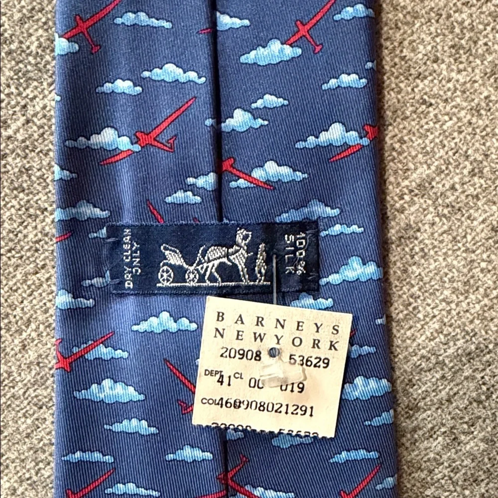 Hermes Blue and Red Patterned Tie - Picture 6 of 6